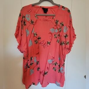 Coral Floral Embroidered Blouse